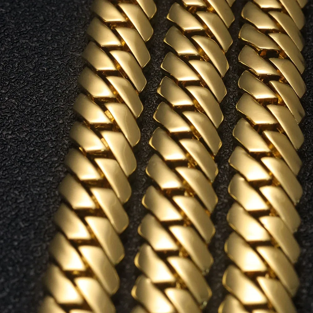 ESKEEM 12mm Miami Cuban Link Chain 14K Gold Plated Brass Hip Hop Jewelry Custom Rapper Men's Bracelet Gift
