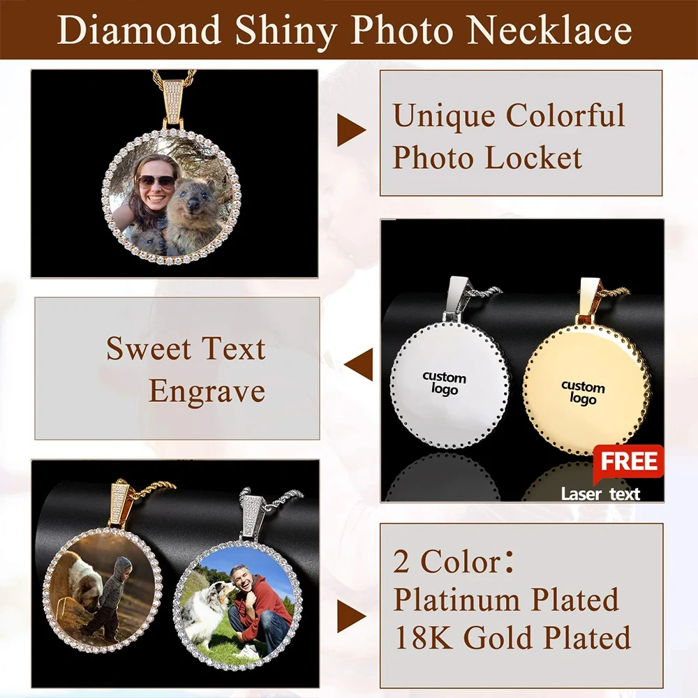 ESKEEM Big Circle Photo Medallions Chain Pendant Iced Out Men Hip Hop Memory Picture Pendant Jewelry Christmas Gift