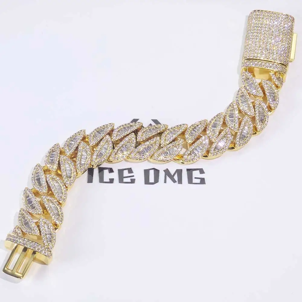 ESKEEM Luxury Hip Hop Bracelet 20MM Cuban Chain Full Iced Out Mixed Baguette Round Cubic Zirconia Inlay Jewelry