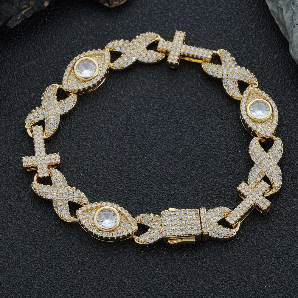 ESKEEM Hip Hop Jewelry New Design Full Pave Cubic Zirconia Chain Iced Out Diamond Eye Cross Link Chain Necklace For Women