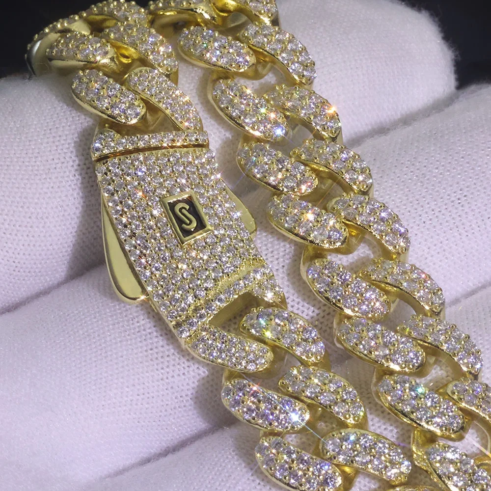 New Style Moissanite Monaco Bracelet 925 Solid Silver Full Iced Out VVS Diamond 2 Rows Cuban Link Chain Jewelry for Men Women