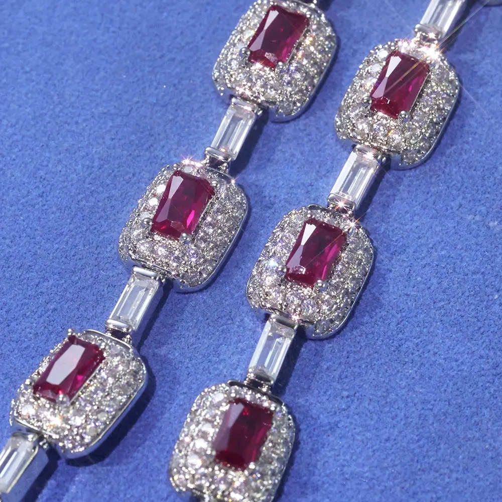 Women's Jewelry Silver Plated Red Diamond Gemstone Bracelet Micro Pave Emerald Zircon Fashion Crimson Bracelet