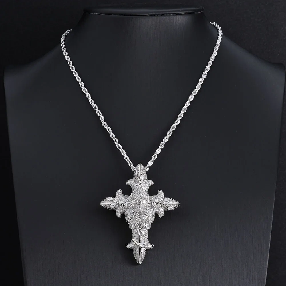 Iced Out Jewelry Hip Hop Style Solid 2.5" Tall Custom 925 Sterling Silver Cross VVS Moissanite Diamond Pendant