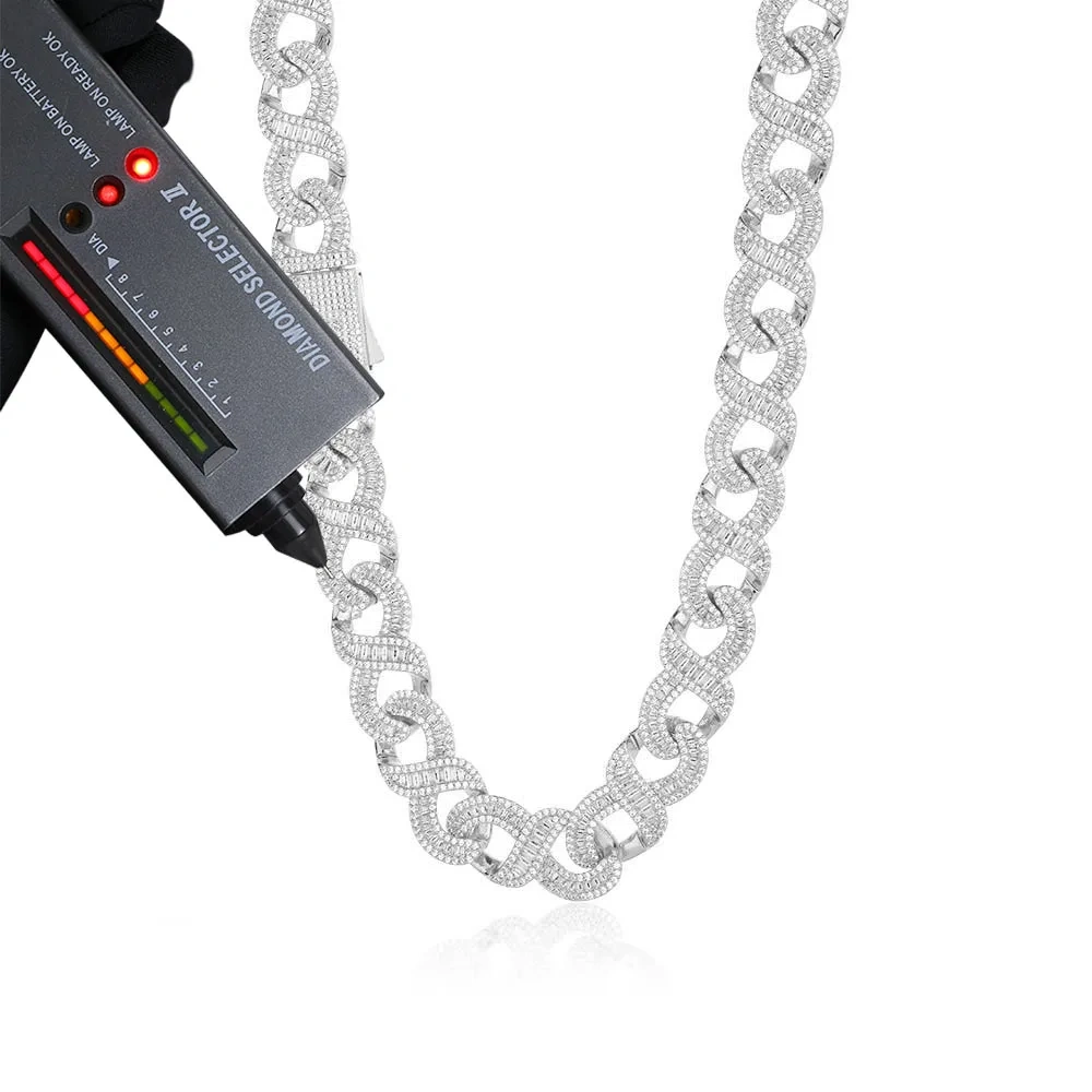 Mixed inlay Jewelry Hip Hop D Color Moissanite Cuban Necklace Ice Out 925 Silver Baguette VVS Cuban Link Chain Men Gift