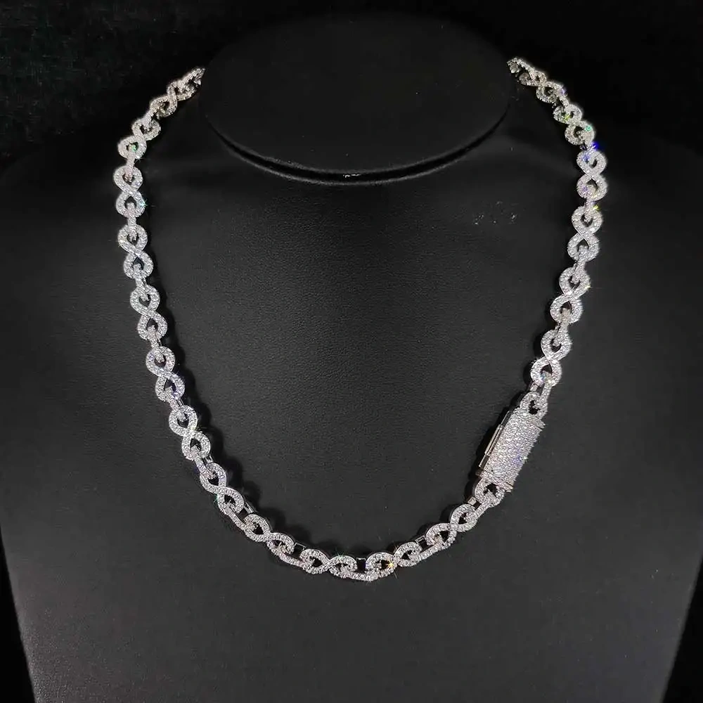 Fine Jewelry 6mm Infinity Necklace Women Bling Iced Out 8-character Cuban link Chain Hip hop Party Gift For Her ﻿