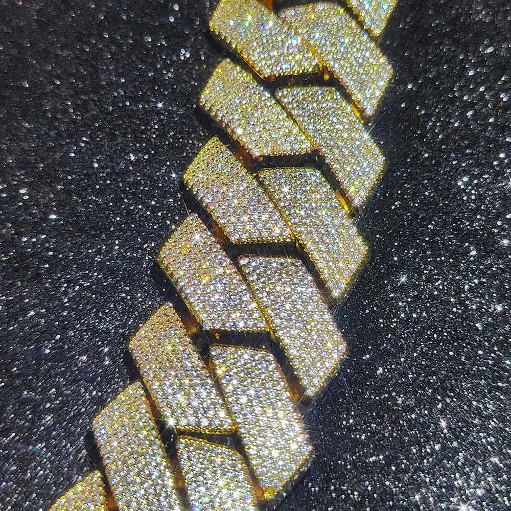 Mens Cuban Link Chain Bracelet Gold Plated Bling Miami Cuban Prong Set Diamond Bracelet for Men 25MM Iced Out Hip Hop Jewelry ﻿