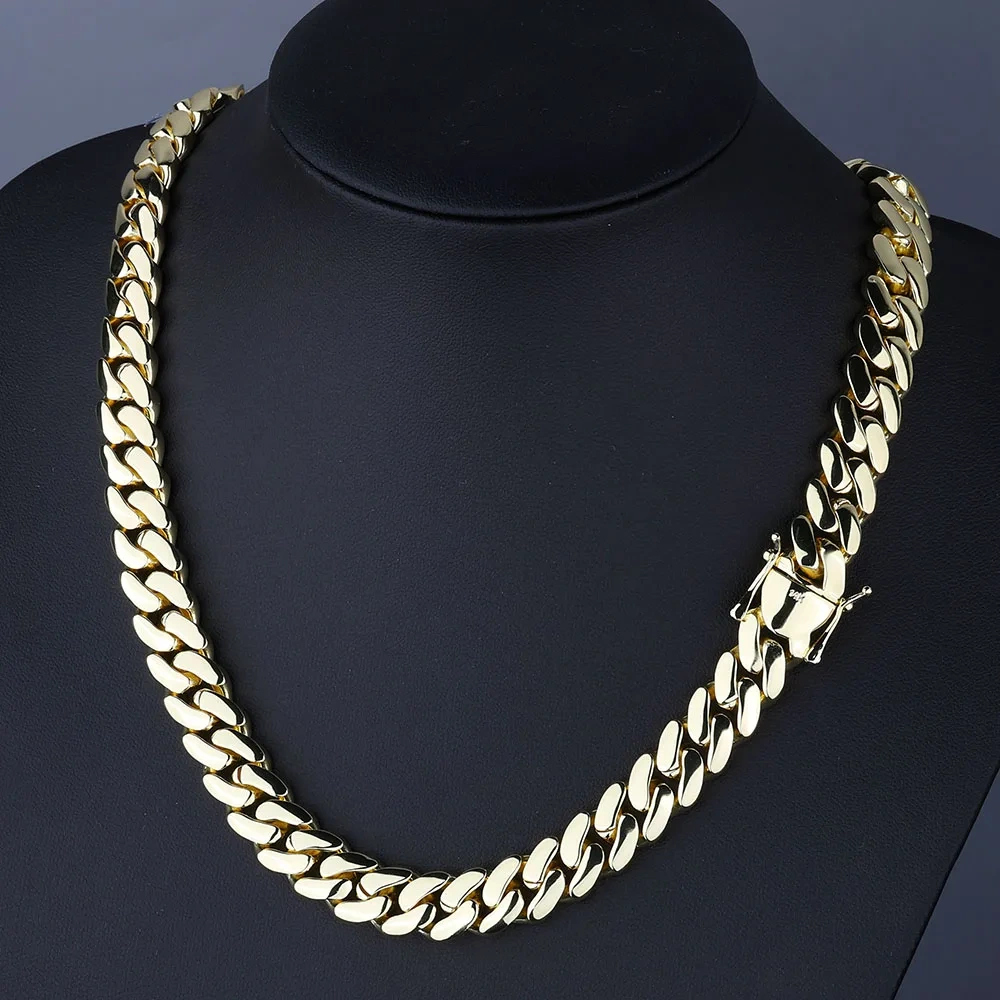10/12/22MM Width Brass Cuban Chain Necklace for Men Custom 14k 18k Gold Plated Cuban Chains Hip Hop Rapper Jewelry
