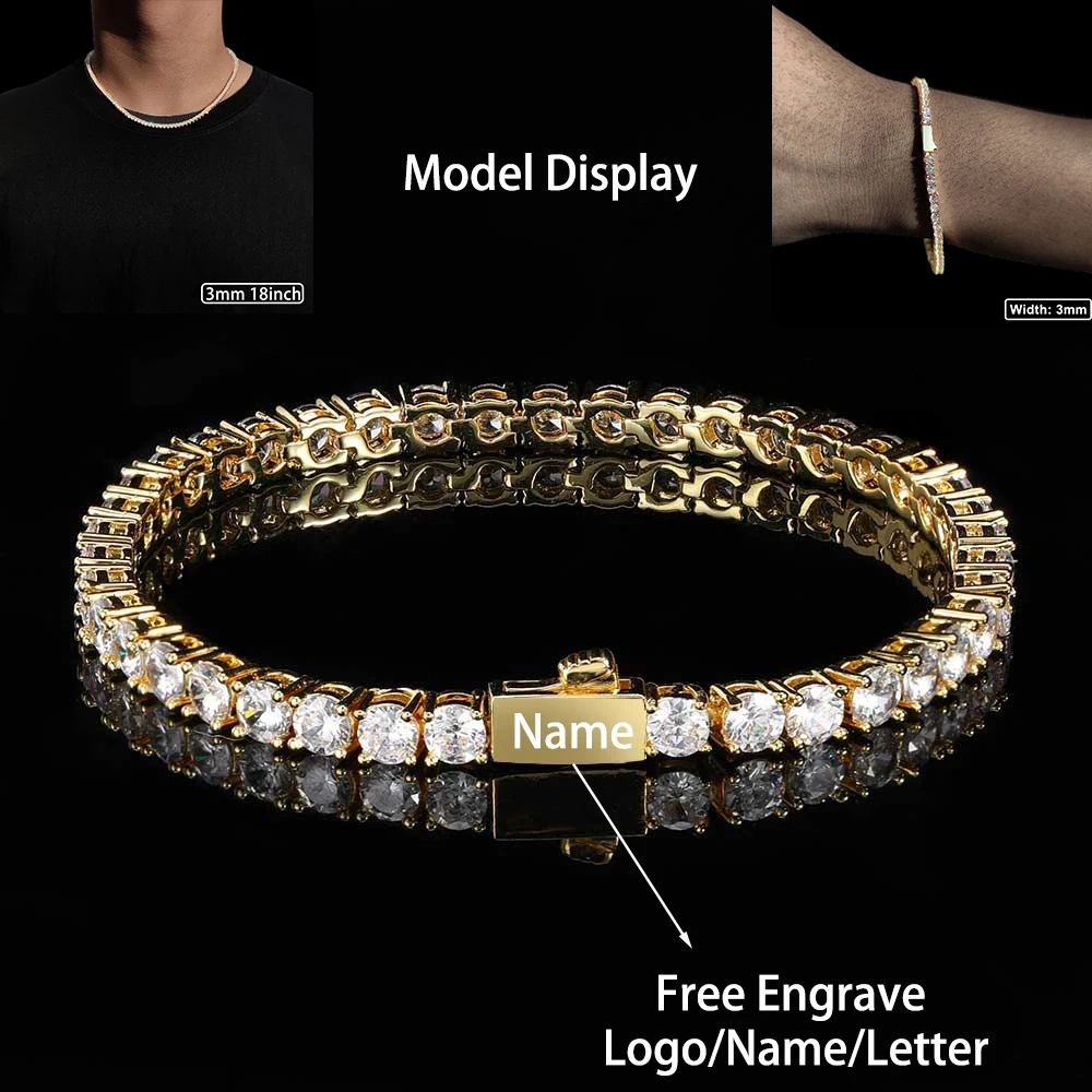 Tennis Chain 3mm 4mm 5mm 1 Row Bling Zircon Copper Material Necklace Hip Hop Man and Women Iced Out Jewelry