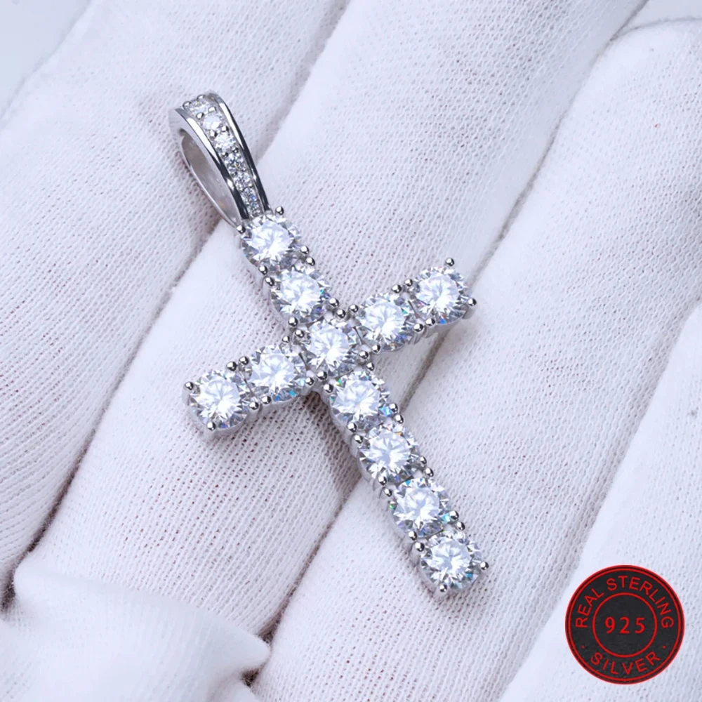 ESKEEM Hip Hop Jewelry 925 Sterling Sliver with CZ Diamond Cross Pendant Personalized Trendy 5A Cubic Zirconia Cross Necklace