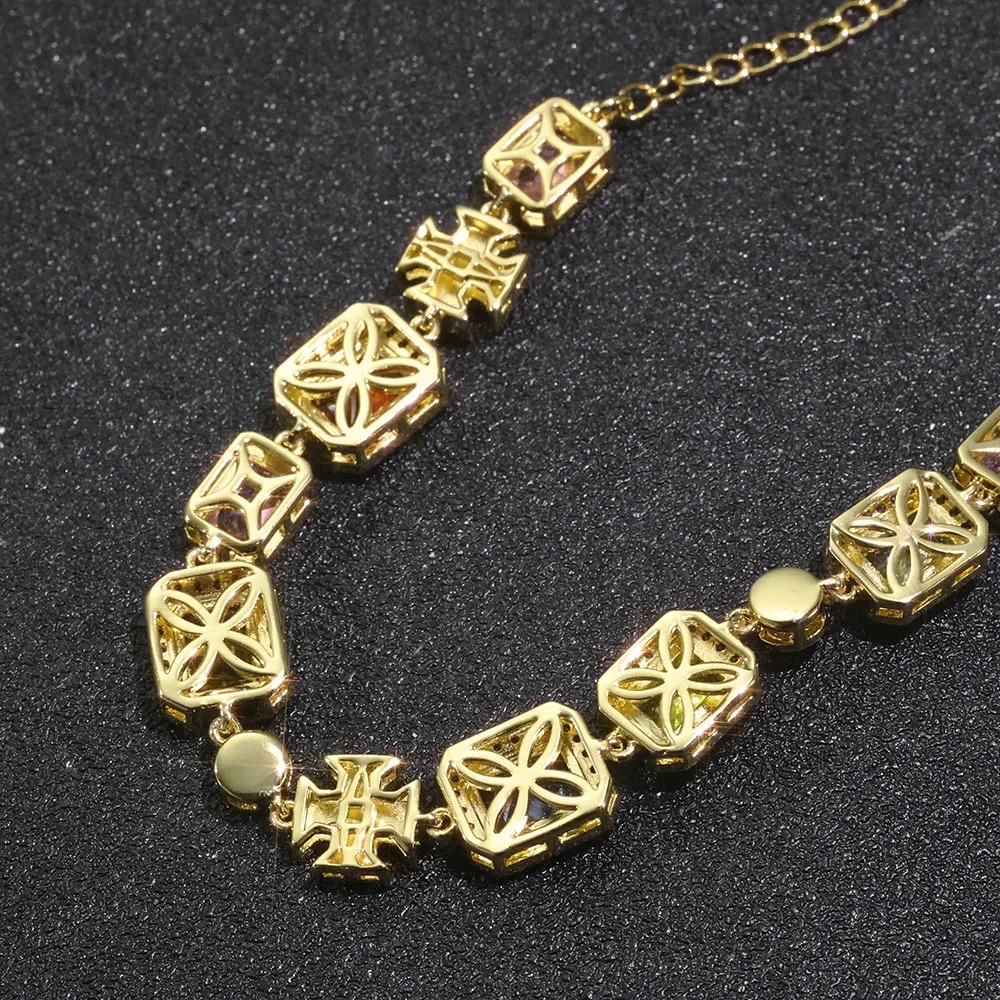 ESKEEM Gorgeous Enamel Necklace Mixed Gemstone Cross Tennis Design Exquisite Zircon Colorful Adjustable Necklace for Women Men