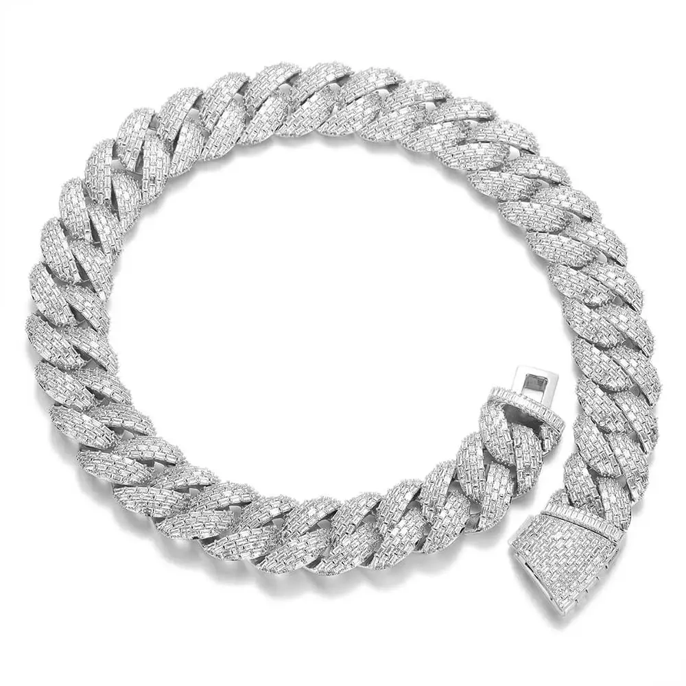 Hip Hop Jewelry 24mm 4 Rows Rectangle CZ Cuban Link Chain 18k Gold Plated Miami Iced Out Cuban Link Necklace For Men Gift