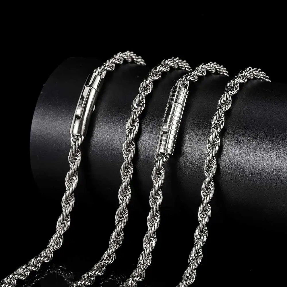 6mm Rope Chain Necklace Stainless Steel Never Fade Waterproof Choker Men Women Jewelry Gold Color Chains Gift