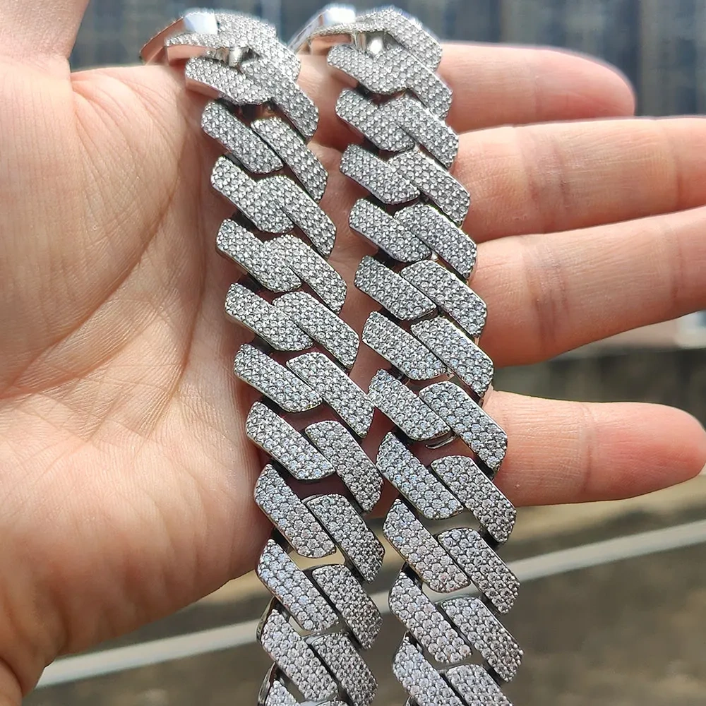 20mm Hip Hop Choker Iced Out Double Rows Of Lozenges Prong Cuban Link Chain Chunky Necklace For Men