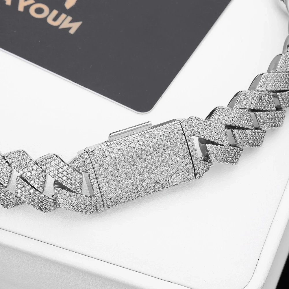 Hip Hop Jewelry Iced Out 15mm 4 Rows CZ Cuban Necklace Box Buckle Fashion Men Bling Prong Setting Diamond Miami Cuban Link Chain