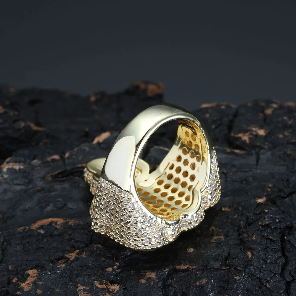 Hiphop Fashion Jewellery Women Allah Design Ice Out Ring With Crown Brass CZ Diamonds bague hommes 18K Gold Plaed