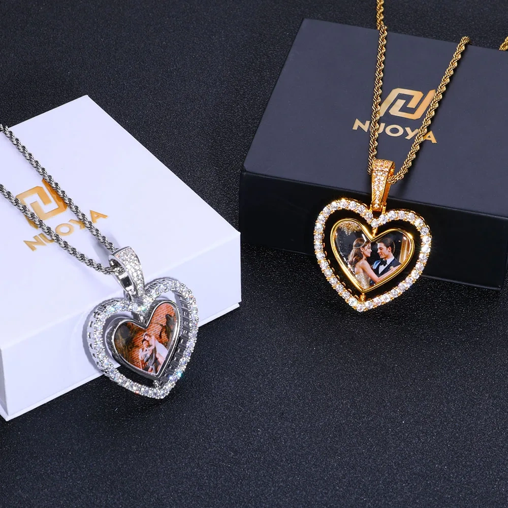 Custom Heart Picture Pendant Necklace For Women Hip Hop Jewelry Iced Out Spinning Two-Sided  Photo Pendant Drop Shipping