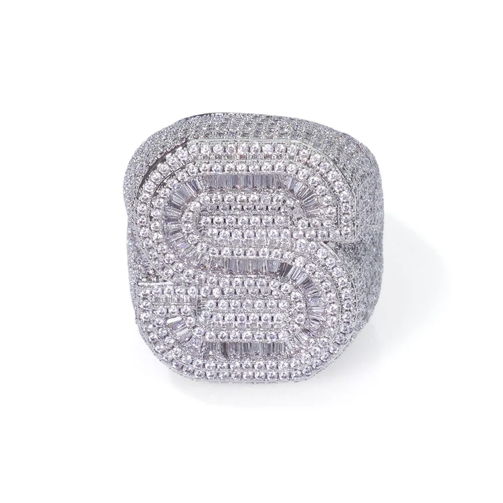 Custom Big Bling Iced Out Letter Ring For Men A-Z Initial Letter Prong Setting Diamond Ring Hip Hop Jewelry Chrismas Gift