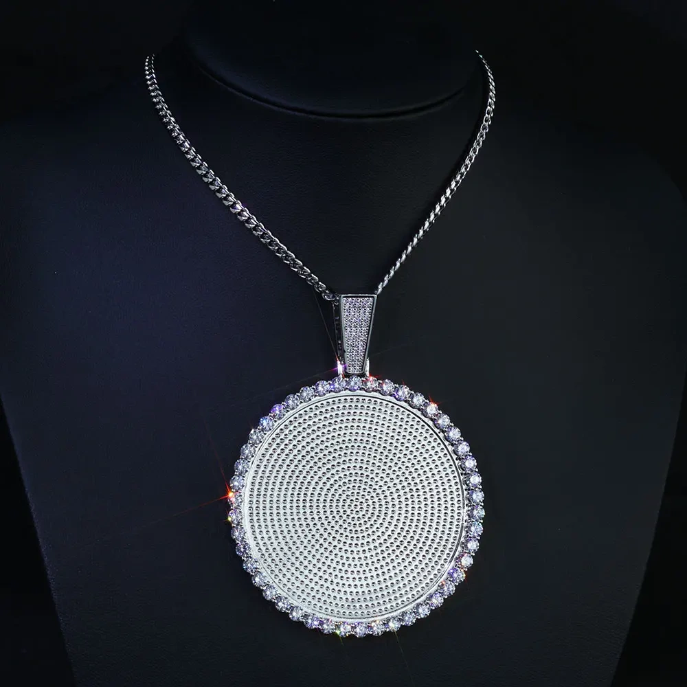 ESKEEM Big Circle Photo Medallions Chain Pendant Iced Out Men Hip Hop Memory Picture Pendant Jewelry Christmas Gift