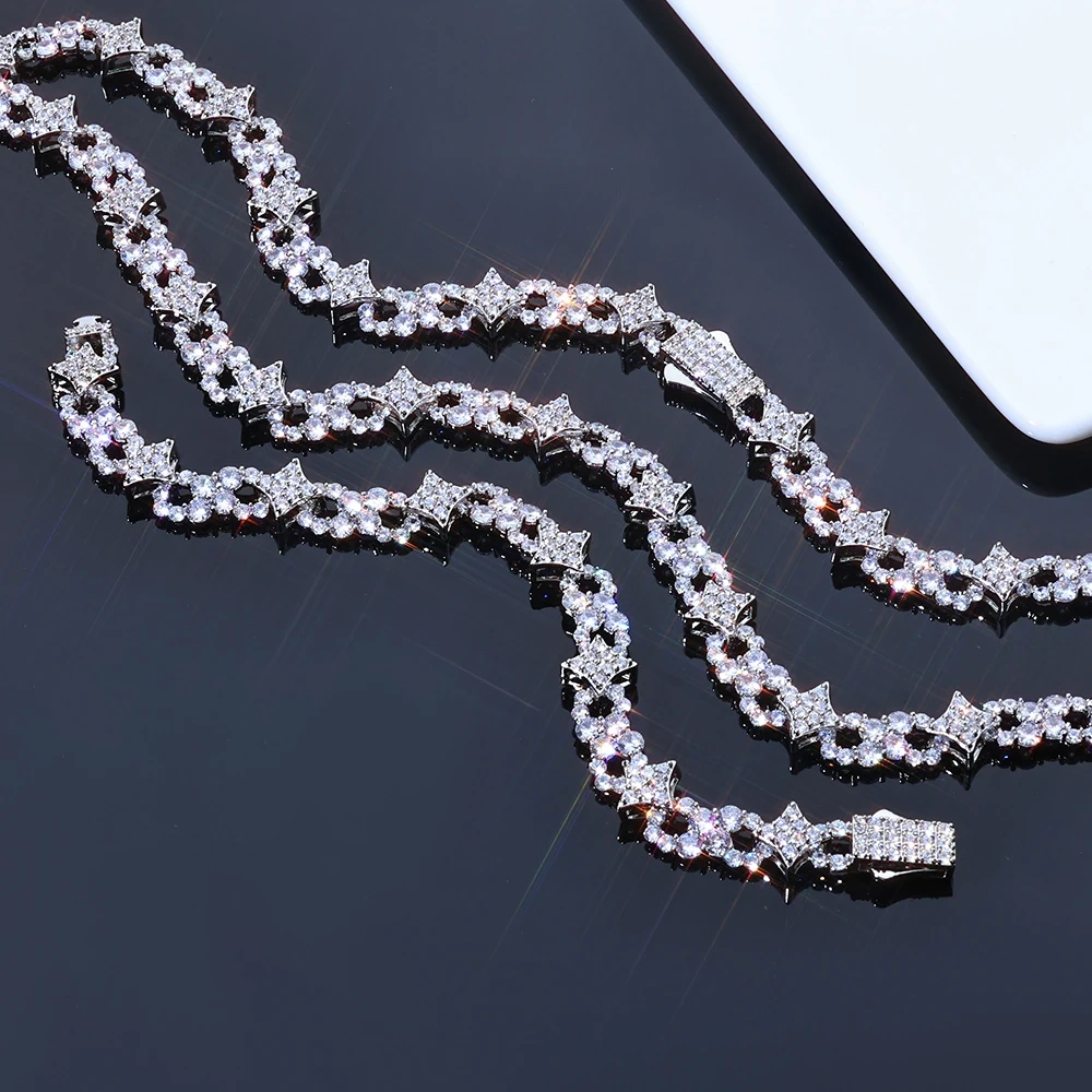 ESKEEM Hip Hop Fine Jewelry Necklace Spring Lock Clasp Iced Out Zircon Four Pointed Star Infinite Symbol Design Chain