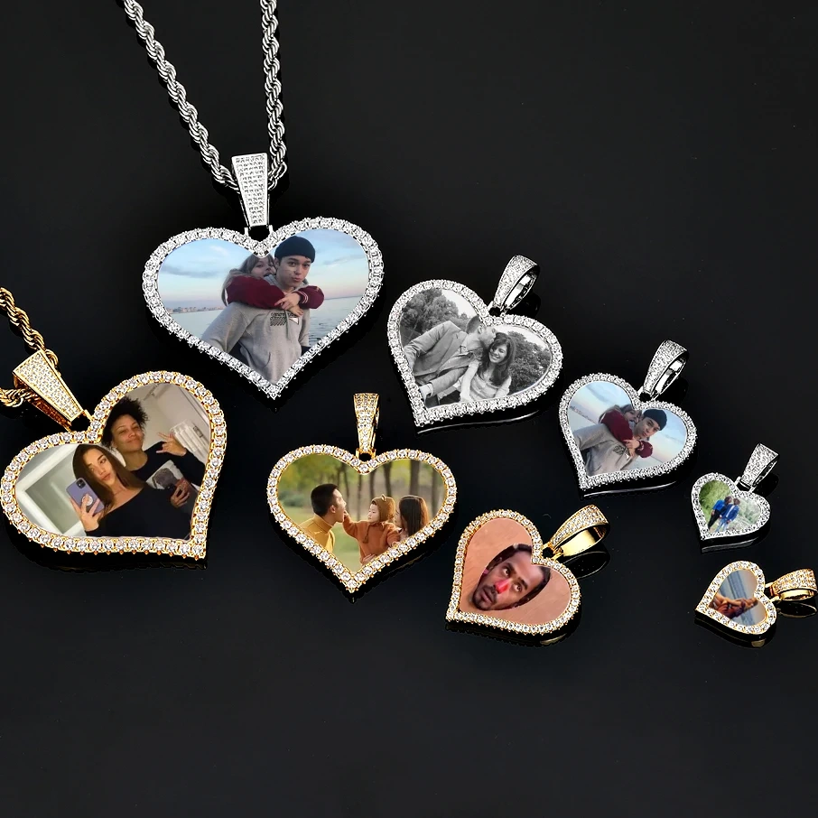 New Arrivals Broken Heart Photo Pendant Custom Memory Picture Frame Charm  Iced Out Pendant Necklace Hiphop Jewelry