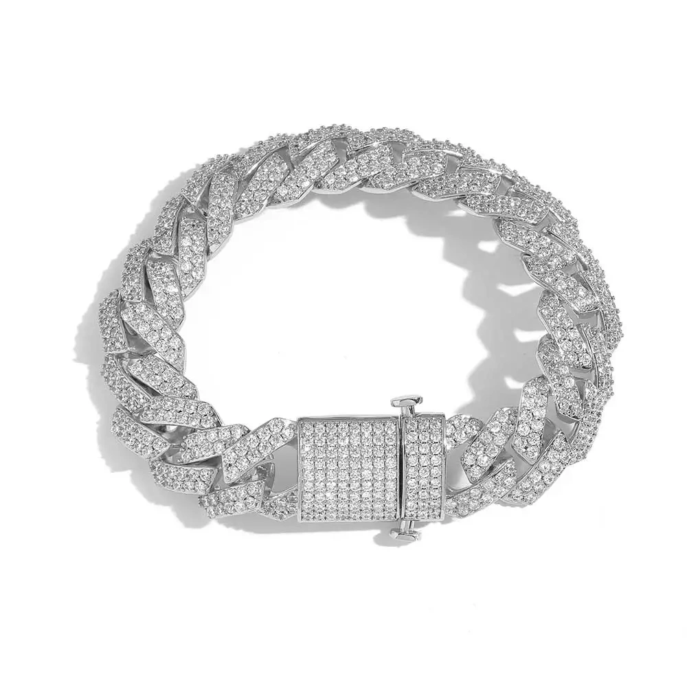 Hip Hop Jewelry 15MM Double-Row Iced Out Chain Necklaces Women 18K Gold/White Gold Plating Miami Prong Cuban Chain Necklace