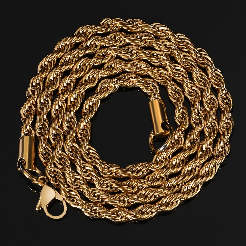 2mm 3mm 4mm 5mm Stainless Steel Vermeil Plated Rope Chain Necklace Bulk Twisted Rope Chain For Women