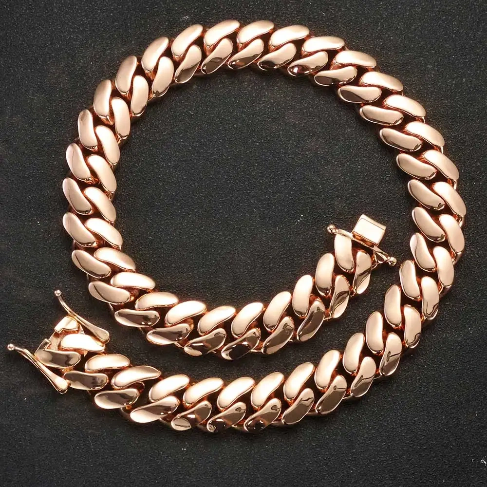 ESKEEM 22mm Rose Gold Plated Cuban Necklace High Polish Smooth Thick Cuban Link Chain Choker Hiphop Jewelry