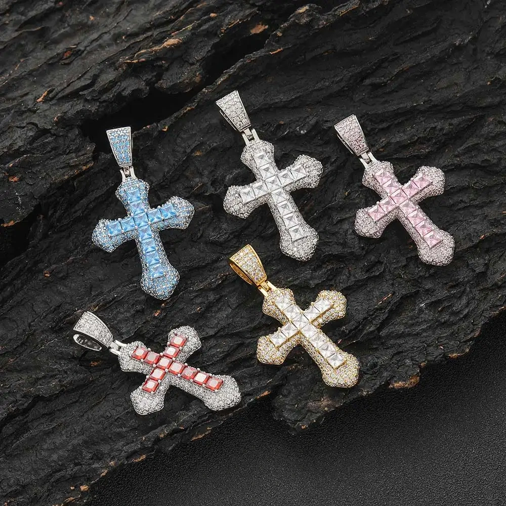 Hip Hop Iced Out Cubic Zircon CZ Pendant Necklace Bling Cross Rapper Rock Fashion Jewelry For Women