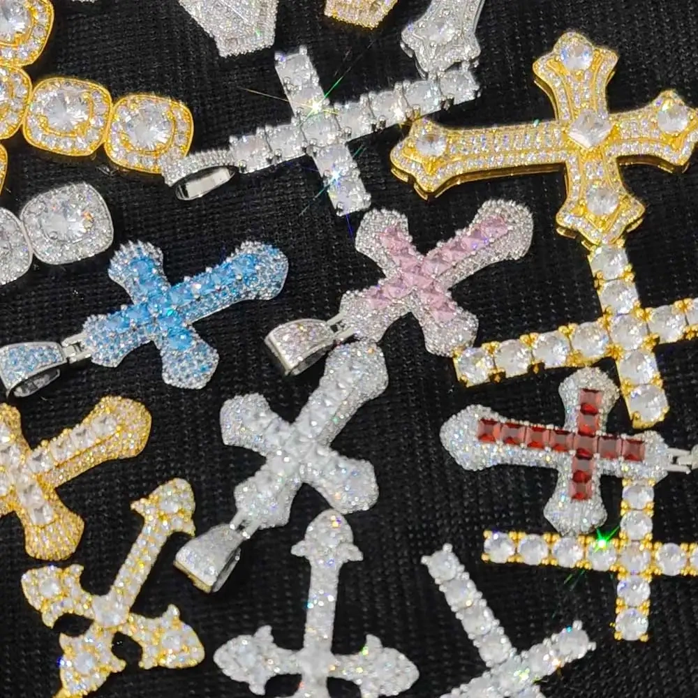 Hip Hop Jewelry Charm Women Cross Christian Jesus Bling Iced Out Copper Zircon Color Pendant Necklace