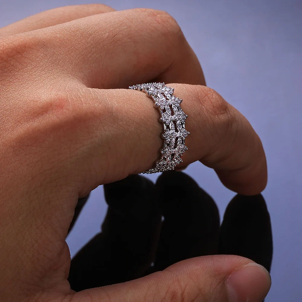 ESKEEM 8MM Cross Ring Bracelet Hip Hop Jewelry Set Bling Iced Prong Setting CZ Diamond Fashionable Charm for Men Women
