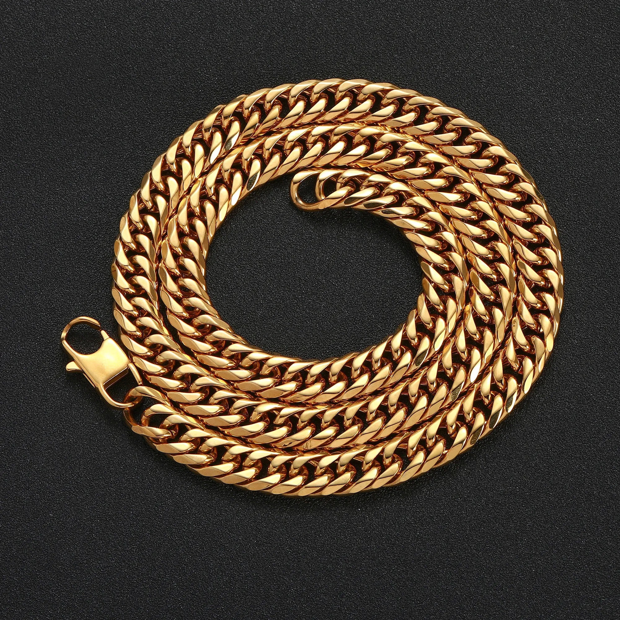 Hip Hop Jewelry 7/9.5MM Width Stainless Steel Miami 6 Side Cowboy clasp Cuban Chain Necklace 16-26"