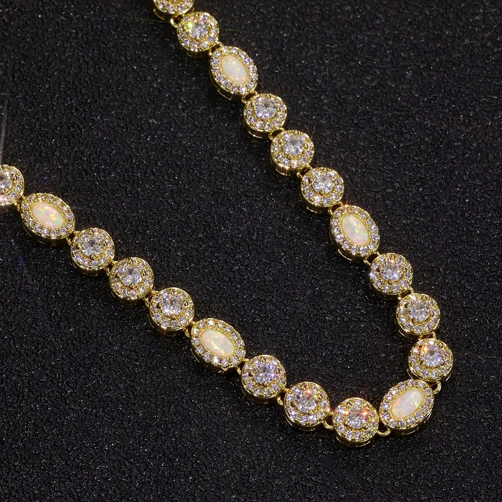 Light Luxury Brass Inlaid Zircon Opal Tennis Bracelet White Gold Plated Bling Diamonds Bracelet Accessories for Women Gift