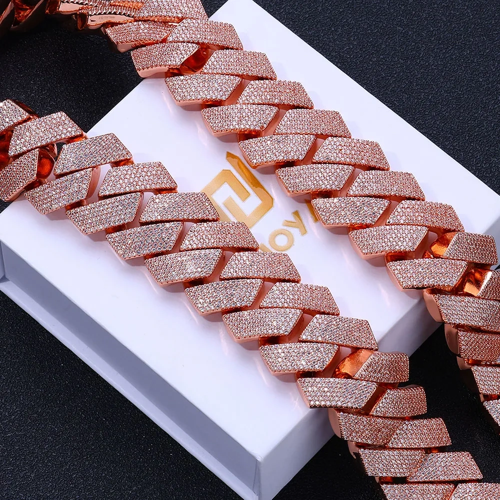 Hip Hop Jewelry Rose Golden Iced Out Necklace Big Thick Heavy 25mm 6Rows Bling Cz Stone Cuban Link Chain Necklace ﻿for Men Gift
