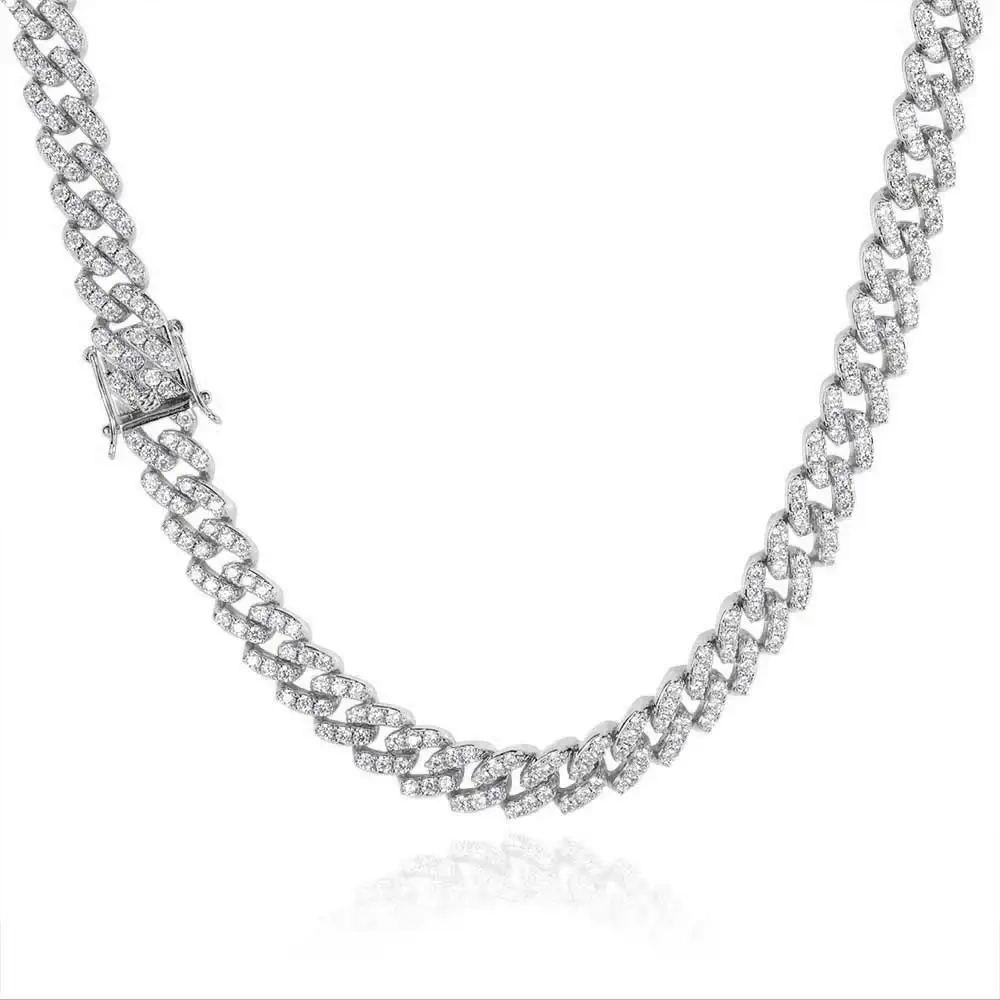 9mm Miami Cuban Link Necklace For Men Women Iced Out Pink/Blue CZ Stone Chain Hip Hop Luxury Fashion Classic Jewelry