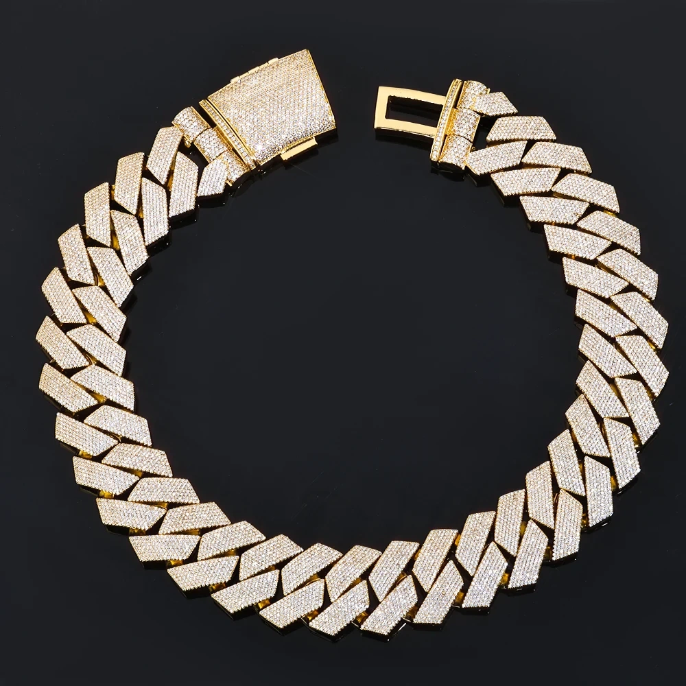 ESKEEM 36MM Chunky Cuban Link Chain 7 Row Full Diamond Iced Out Prong Cuban Chain Hip Hop Jewelry Necklace for Men