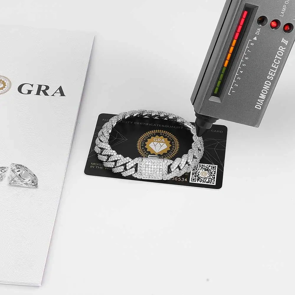 Hip Hop Jewelry VVS Certificate Double Row Iced 12MM S925 Sterling Silver Necklace Moissanite Diamond Miami Cuban Link Chain