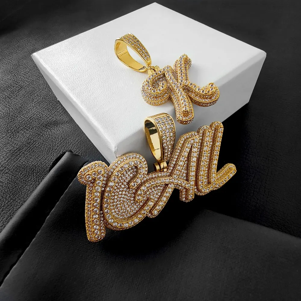 Hip Hop Custom Name Personalized Letter Thick Name Iced Out Letter Pendant Women Man Jewelry