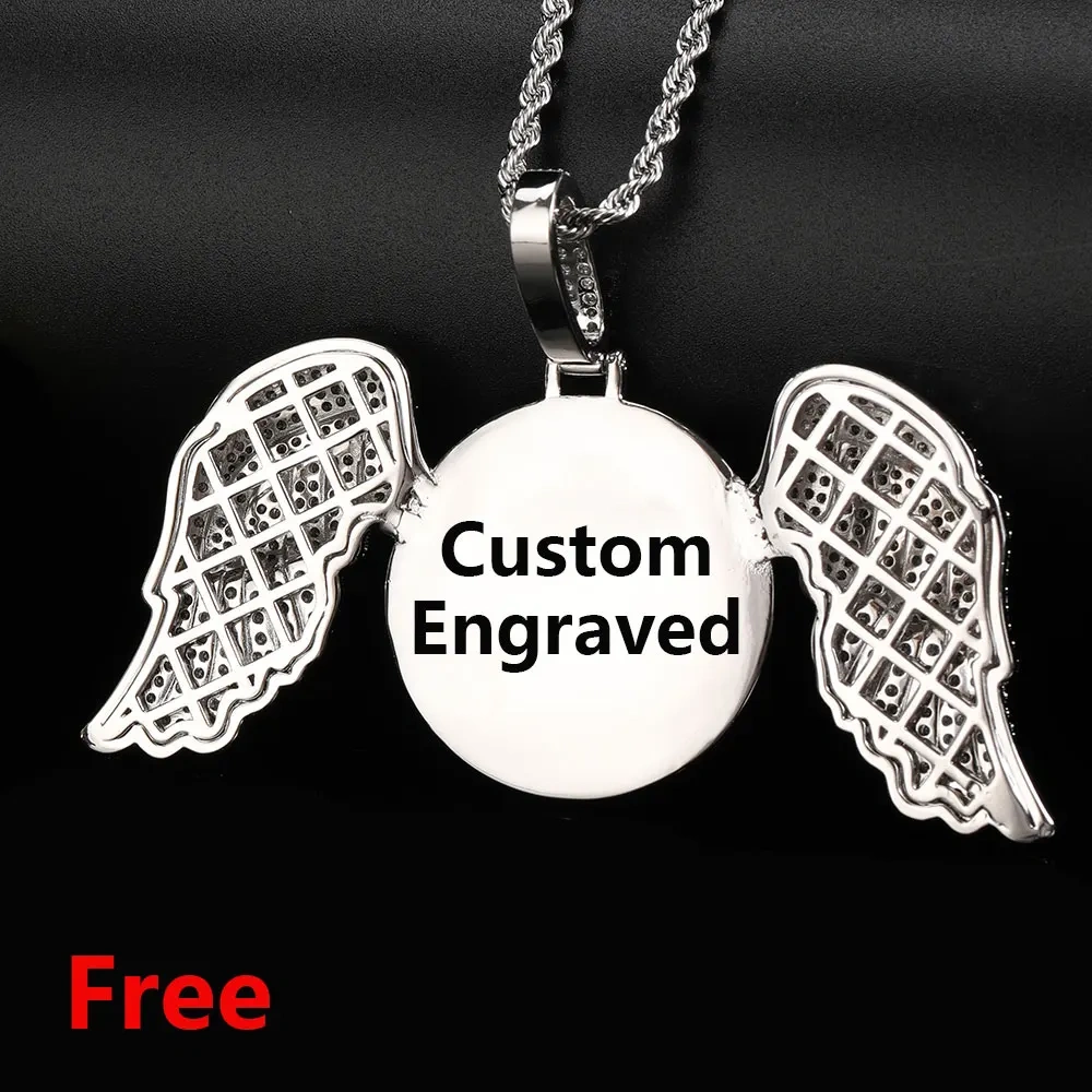 Hip Hop Memorial Custom Wing Photo Pendant Necklace For Men Personalized With Angel Wings Pendants Trays Picture
