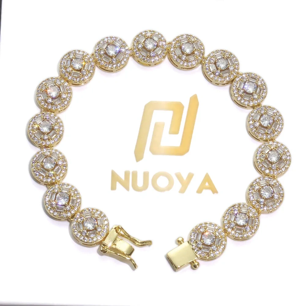 ESKEEM Bling T Square Mixed Inlay Bracelet Hip Hop Jewelry Gold Plated Zircon Cuban Link Chain Gift for Men Women ﻿