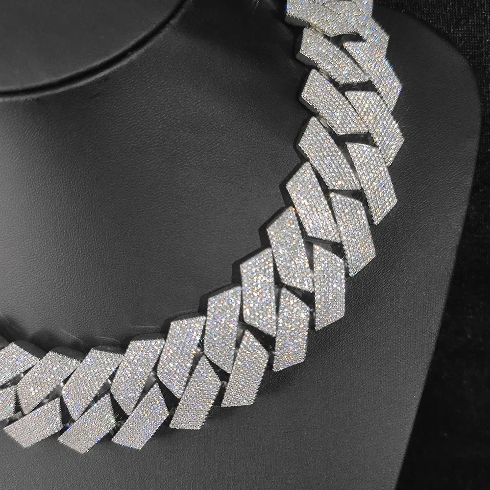 Sparkling Big Guy Thick Heavy 30MM Hand Setting 7 Rows Cuban Chain CZ Diamond Stone Cuban Link Necklace Hip Hop Jewelry