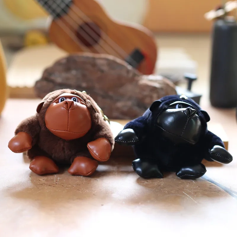 Custom High Quality Animal Gorilla Plush Keychain Mini Monkey Chimp Keychain PU Leather Stuffed Animal Soft Toys