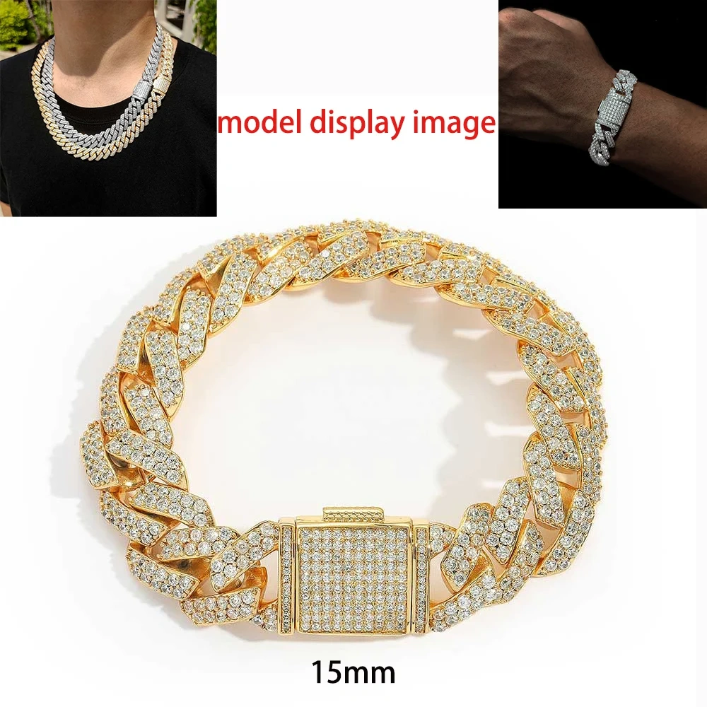 Hip Hop Jewelry 8/10/14/15/16/20/25mm Iced Out Cuban Link Chain Prong Diamond Cubic Zirconia Necklace Various Size Men Women