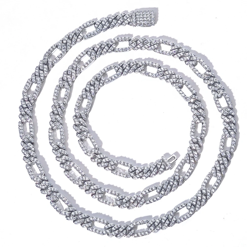 ESKEEM New Arrival 7mm Figaro Necklace Iced Out Cubic Zirconia Stones Cuban Link Style Hip Hop Chain Jewelry