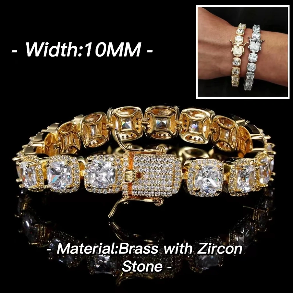 10/12mm Square Luxury Bubble Clustered Hip Hop Iced Out Tennis Bracelet Bling CZ For Men Jewelry