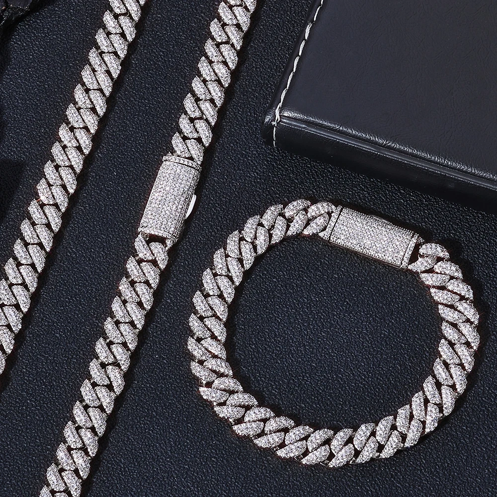 ESKEEM 10mm Prong 3 Rows Cuban Chain Iced Out Cubic Zirconia Bubble link Bracelet for Women Men Fashion Hip Hop Jewelry