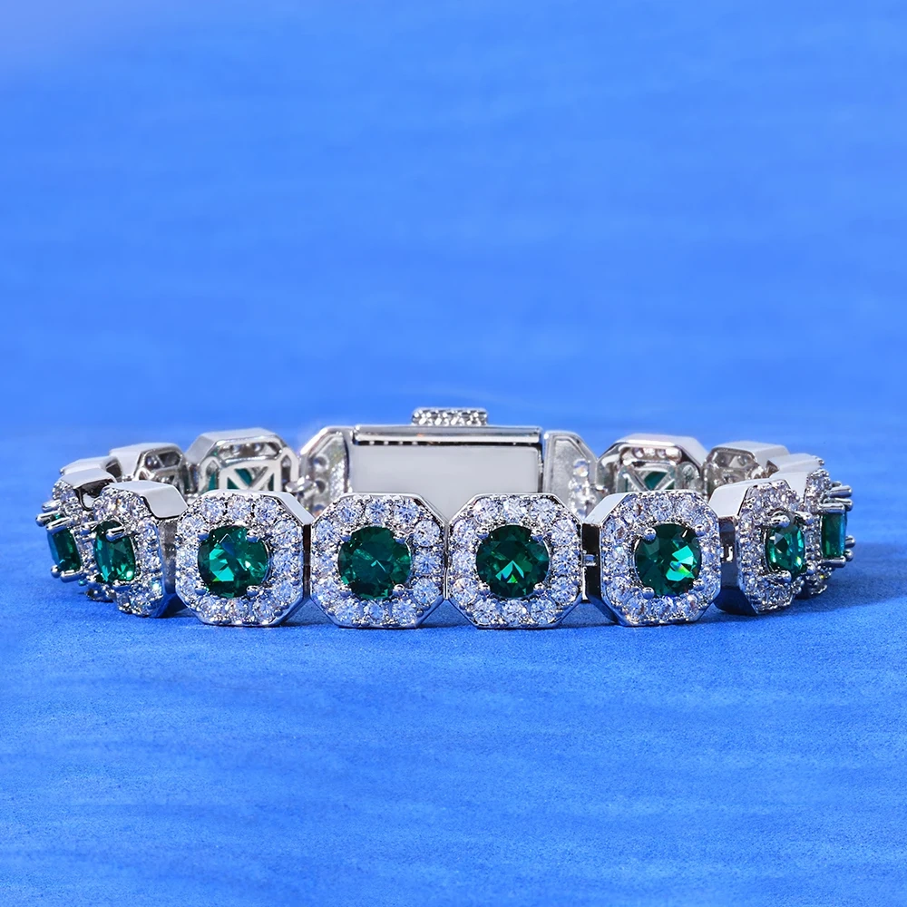ESKEEM Iced Out Emerald Crystal CZ Tennis Bracelets Geometric Vintage Sparkly Round Shape Imitation Diamond Bracelets for Women