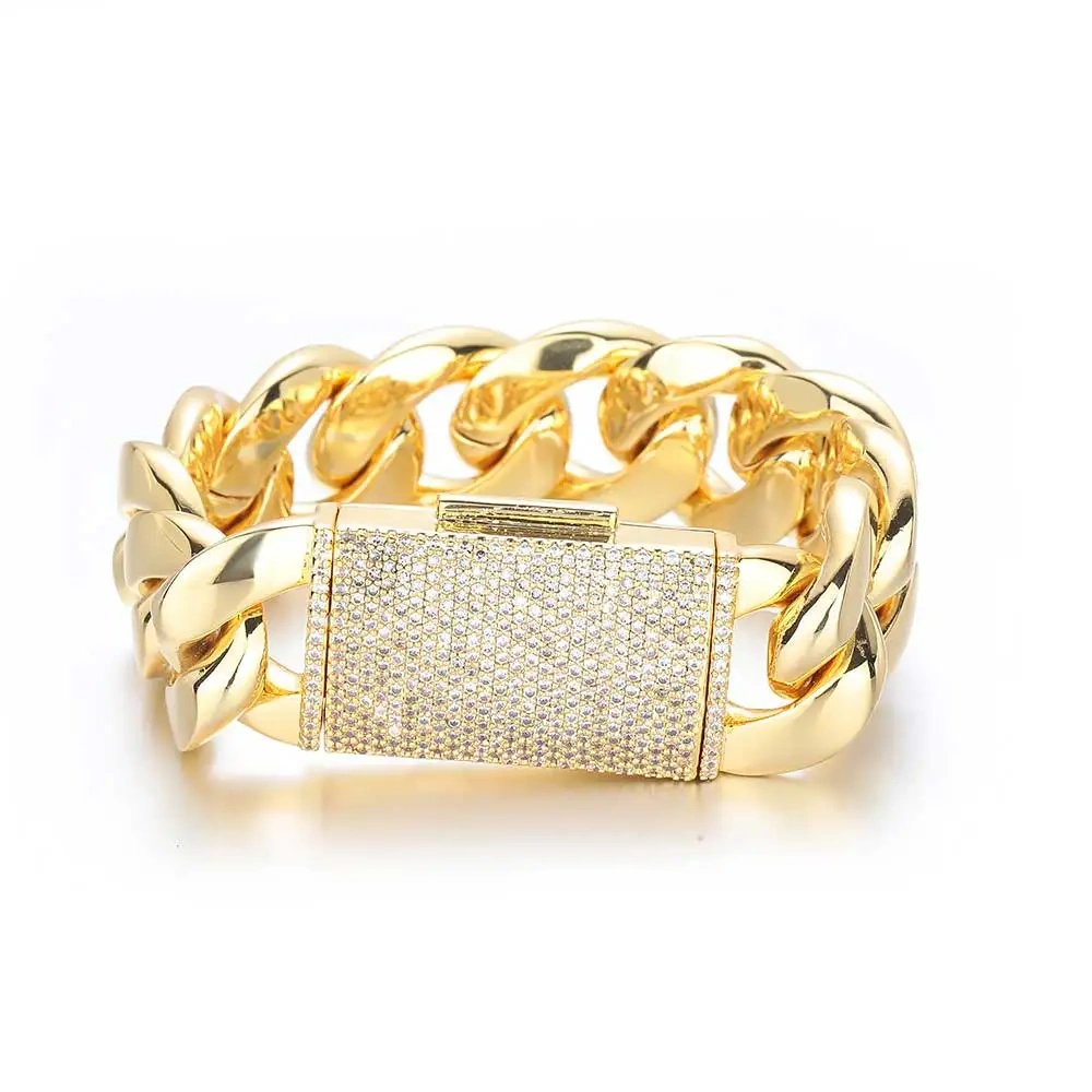 Hip Hop Rapper CZ Jewelry 12/22MM Luxury 18K Real Gold Plated Solid Miami Cuban Link Chain Necklace For Men