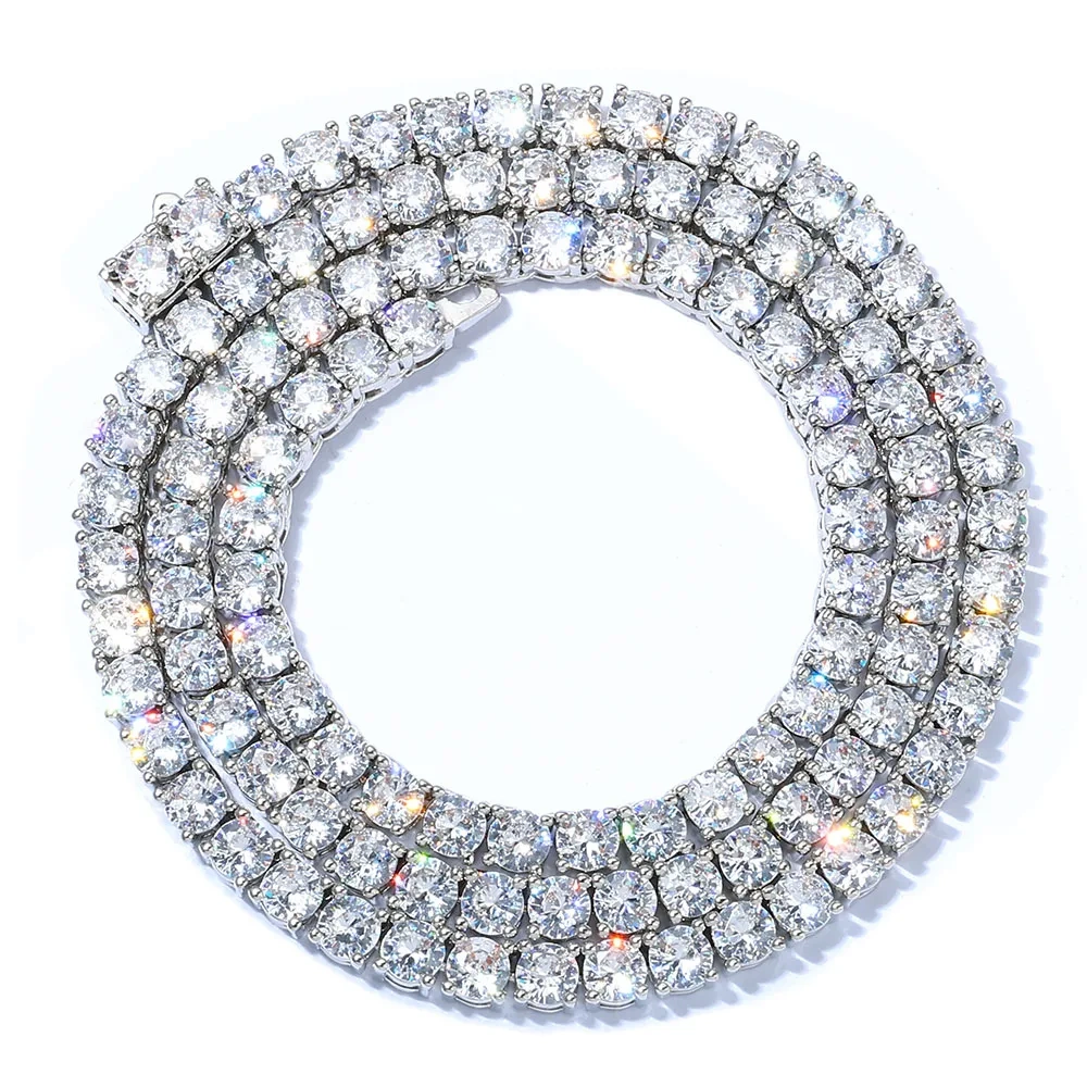 Hip-Hop Brass Gold Plated Cubic Zircon Single Row Tennis Necklace Jewelry Bling Diamond Tennis Chain Women Men Gift