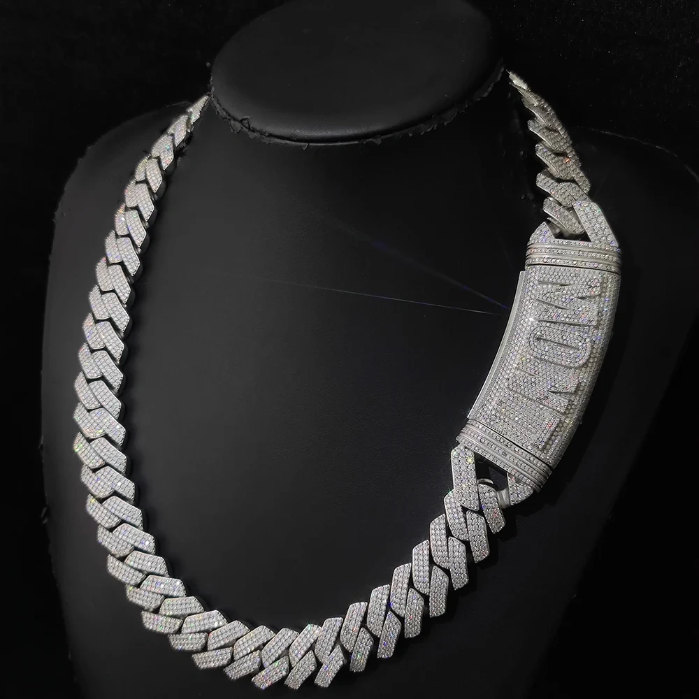 S925 Sterling Silver Vvs Moissanite Cuban Necklace Luxury Customized Iced Out Letter Clasp 20mm Width Mens link Chain