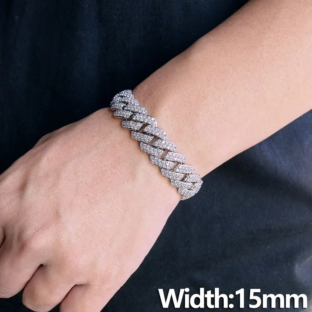 Hip Hop Jewelry 15/20mm 2/3 Row Chunky Cuban Link Iced Out Zirconia Fashion Rock Rapper Bracelet